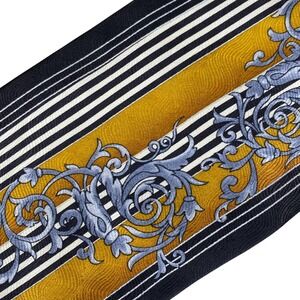 Steven Land Silk Necktie Men OS Gold Black Baroque Scroll Art Deco Striped 57x4